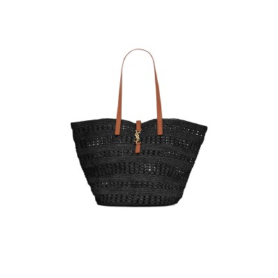 YSL PANIER MEDIUM BAG IN CROCHET RAFFIA AND SMOOTH LEATHER 688221GAAAC1062 (48*30*26cm)